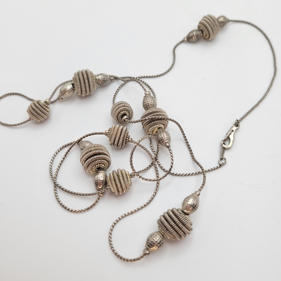 Vintage Coil Wired Ball Silver-tone 14K GP Opera Necklace - Picture 6 of 8